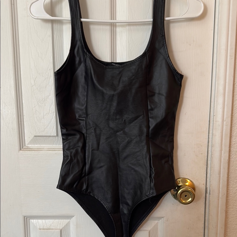 Black Faux Leather Bodysuit